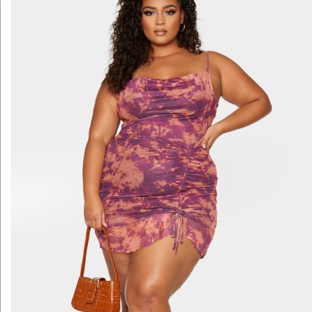 Tie dye mesh ruched dress